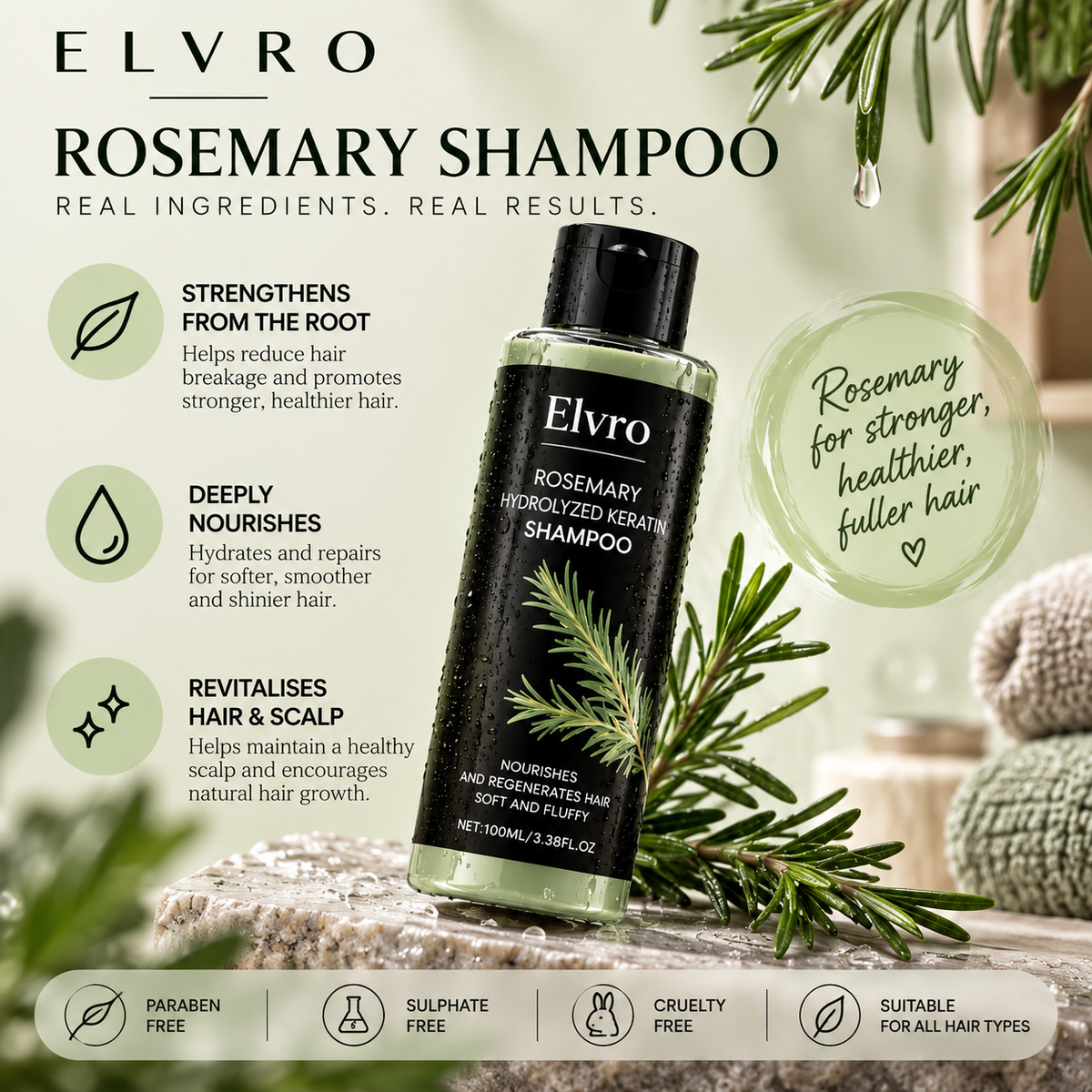 ELVRO Rosemary Hydrolyzed Keratin Shampoo — 100 ml