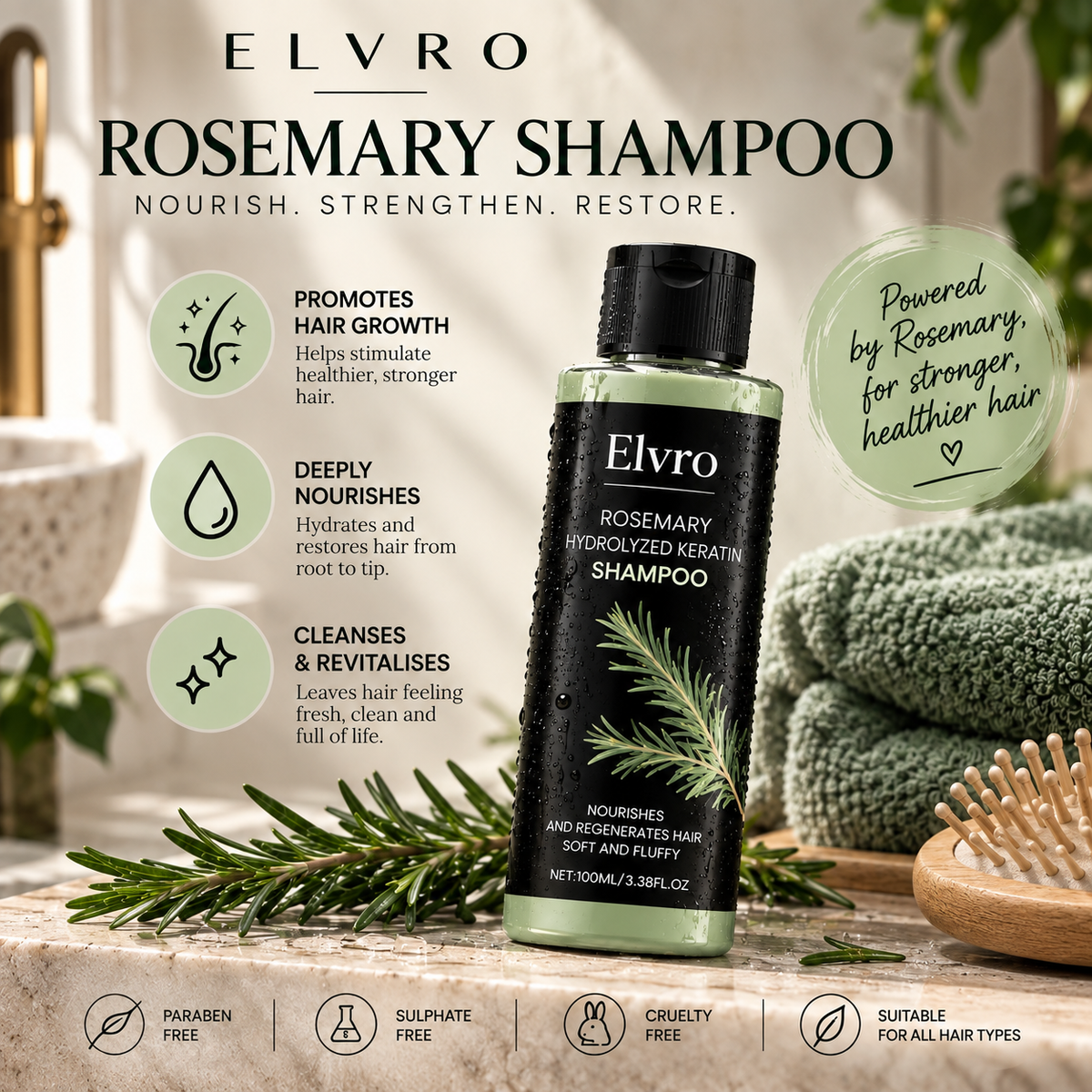 ELVRO Rosemary Hydrolyzed Keratin Shampoo — 100 ml